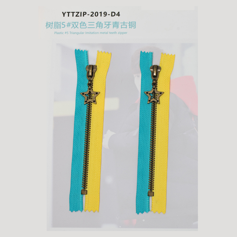 YTT Plastic #5 Triangle Imitation Bronze Teeth with Double Color Tape Zipper